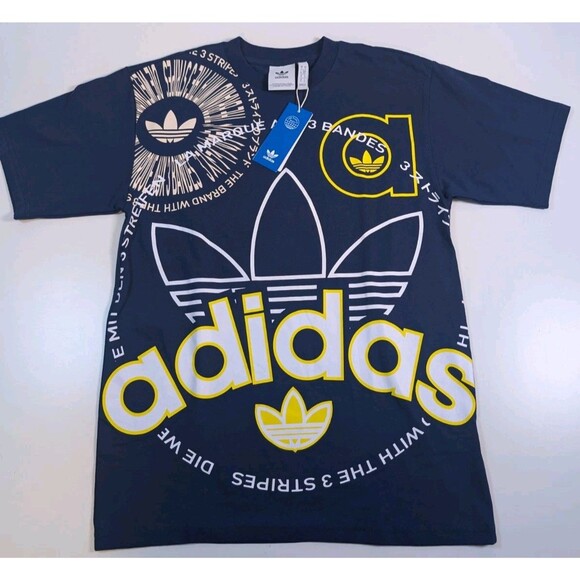 Adidas Shirt Mens Blue T-Shirt Short Sleeve Crew Neck Logo Graphic Sz Med - Picture 1 of 8
